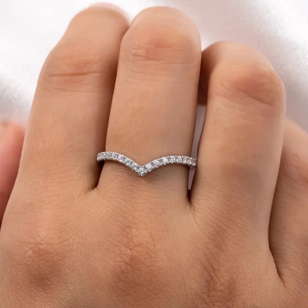 1.5mm Moissanite Dainty V-Band, Sterling Silver - Picture 7 of 8